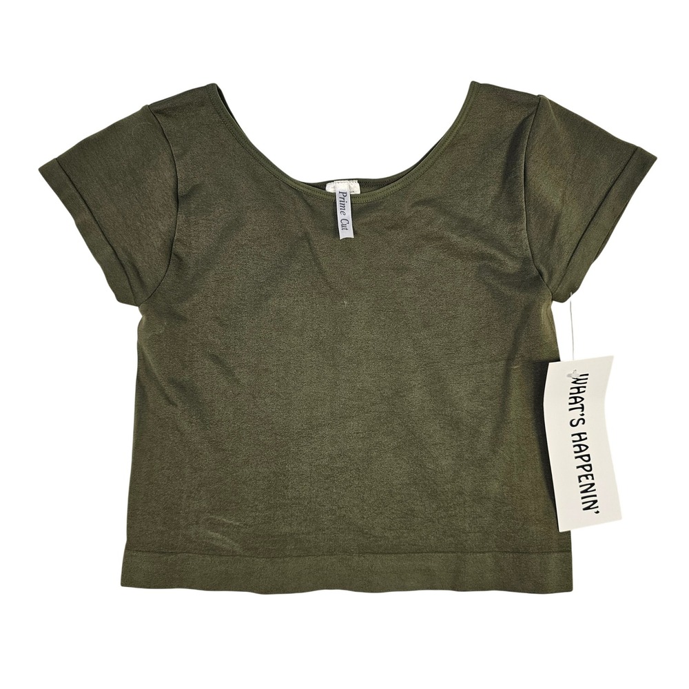Prime Cut Whats Happenin Womens Small Olive Green Crop Top Short Sleeve Nepal
